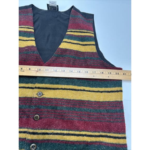 VTG 90s Blanket Stripe Wool Suit Vest Red Yellow Green Colorful Tribal M/L 42 - Picture 5 of 8